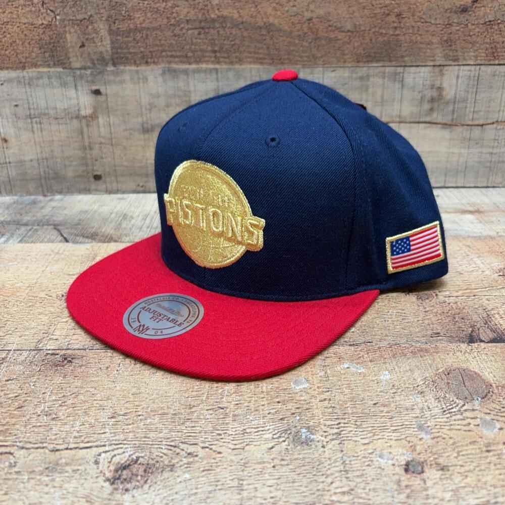 Detroit Pistons Hat Cap Snap Back Mens One Size Blue Red Gold NBA Basketball